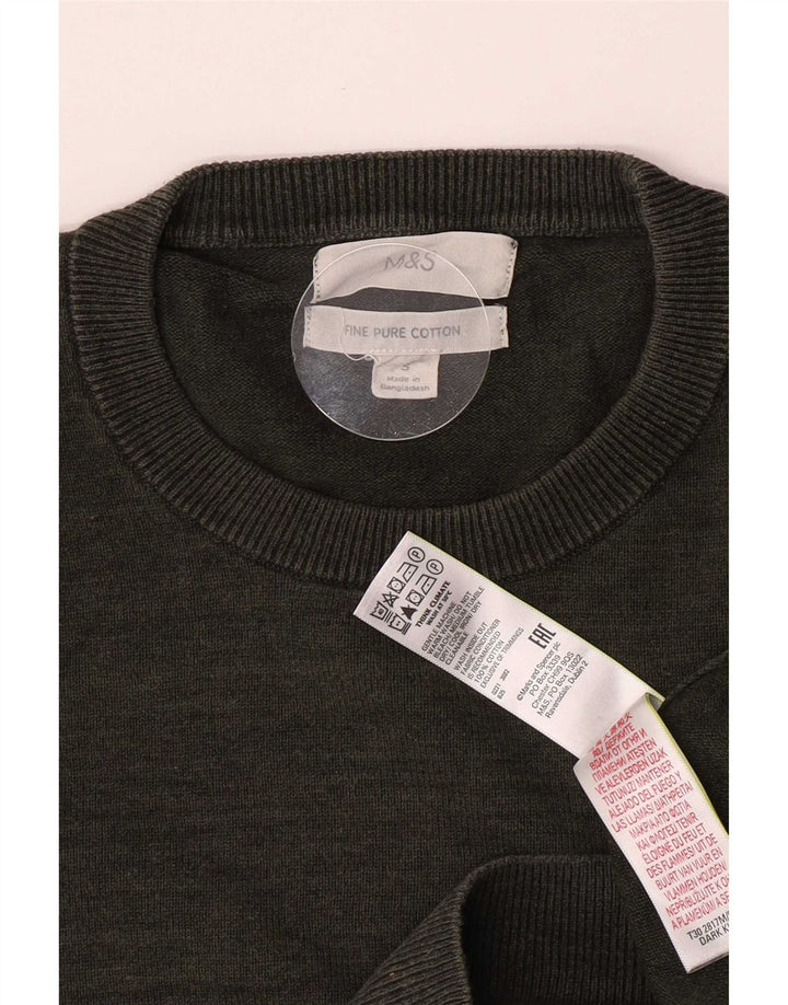 Marks & Spencer Ανδρικό πουλόβερ με λαιμόκοψη από βαμβακερό χακί