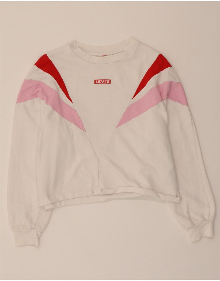 LEVI'S Womens Oversized Crop Sweatshirt Jumper UK 6 XS White Colourblock Vintage Levi's and Second-Hand Levi's from Messina Hembry 