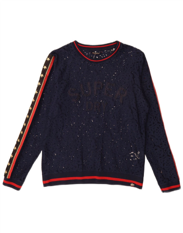 Superdry Γυναικείο υπερμεγέθη μακρυμάνικο τοπ UK 10 Small Navy Blue