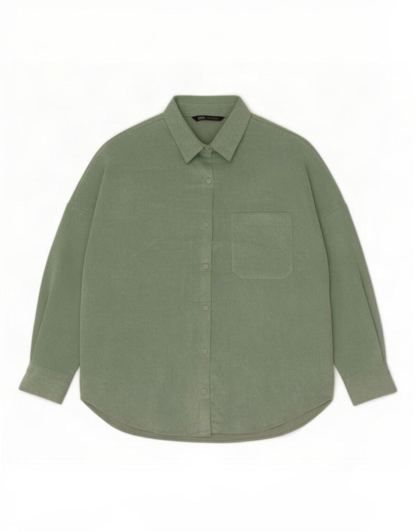 Zara Womens Oversized Corduroy Shirt UK 10 Small Green Polyester