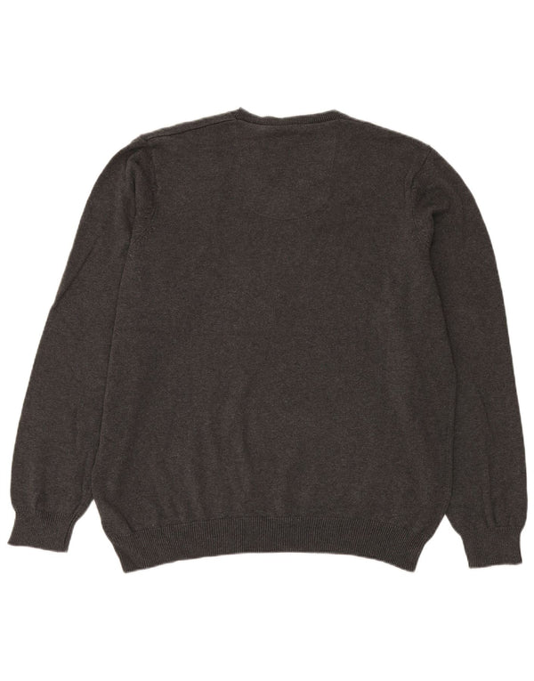 Marks & Spencer Ανδρικό πουλόβερ με κανονική εφαρμογή με λαιμόκοψη XL γκρι βαμβακερό