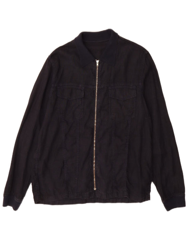 Zara Mens Utility Jacket UK 40 Large Navy Blue Flax