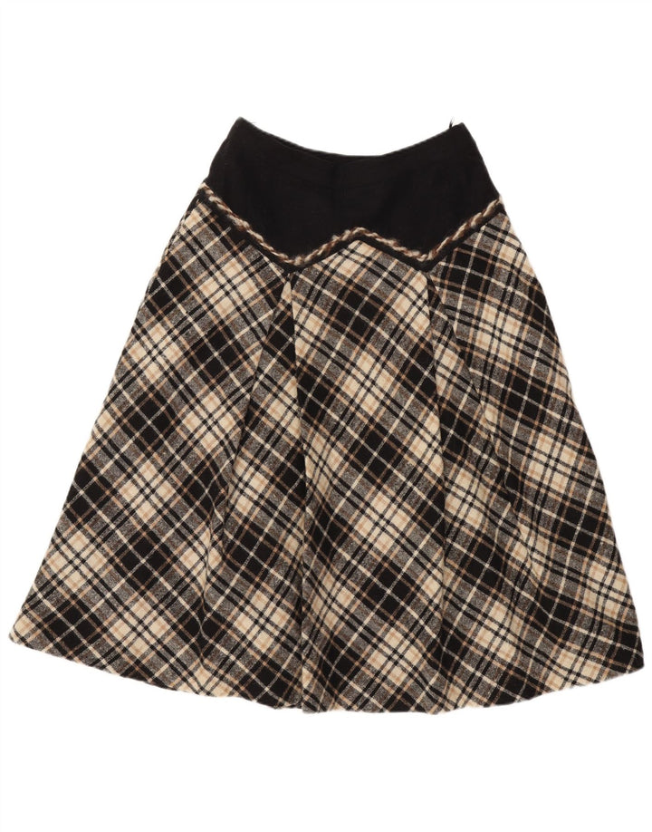 Vintage γυναικεία φούστα σε γραμμή Α W28 Μεσαίο μαύρο καρέ μαλλί