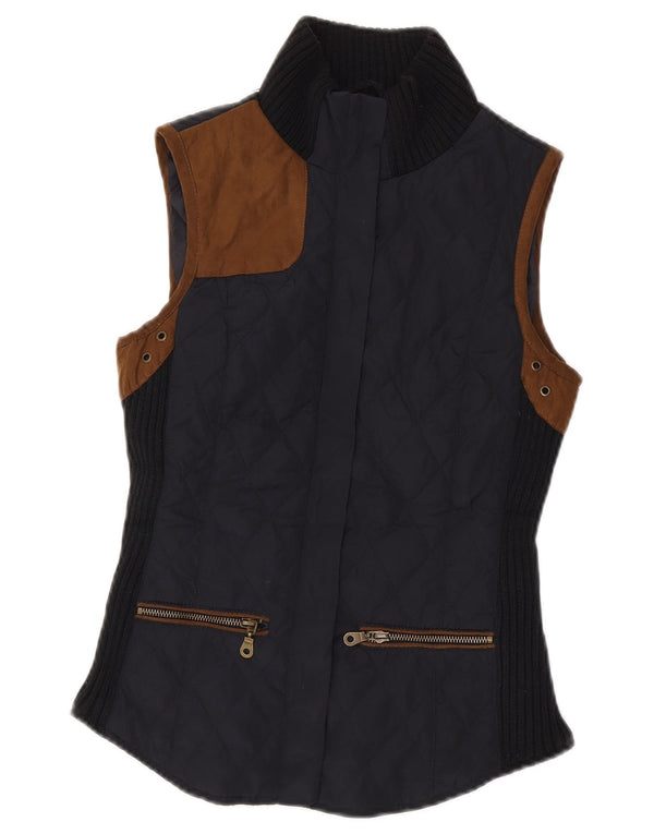 Zara Γυναικεία καπιτονέ Gilet UK 6 XS Navy Blue Colourblock Polyester