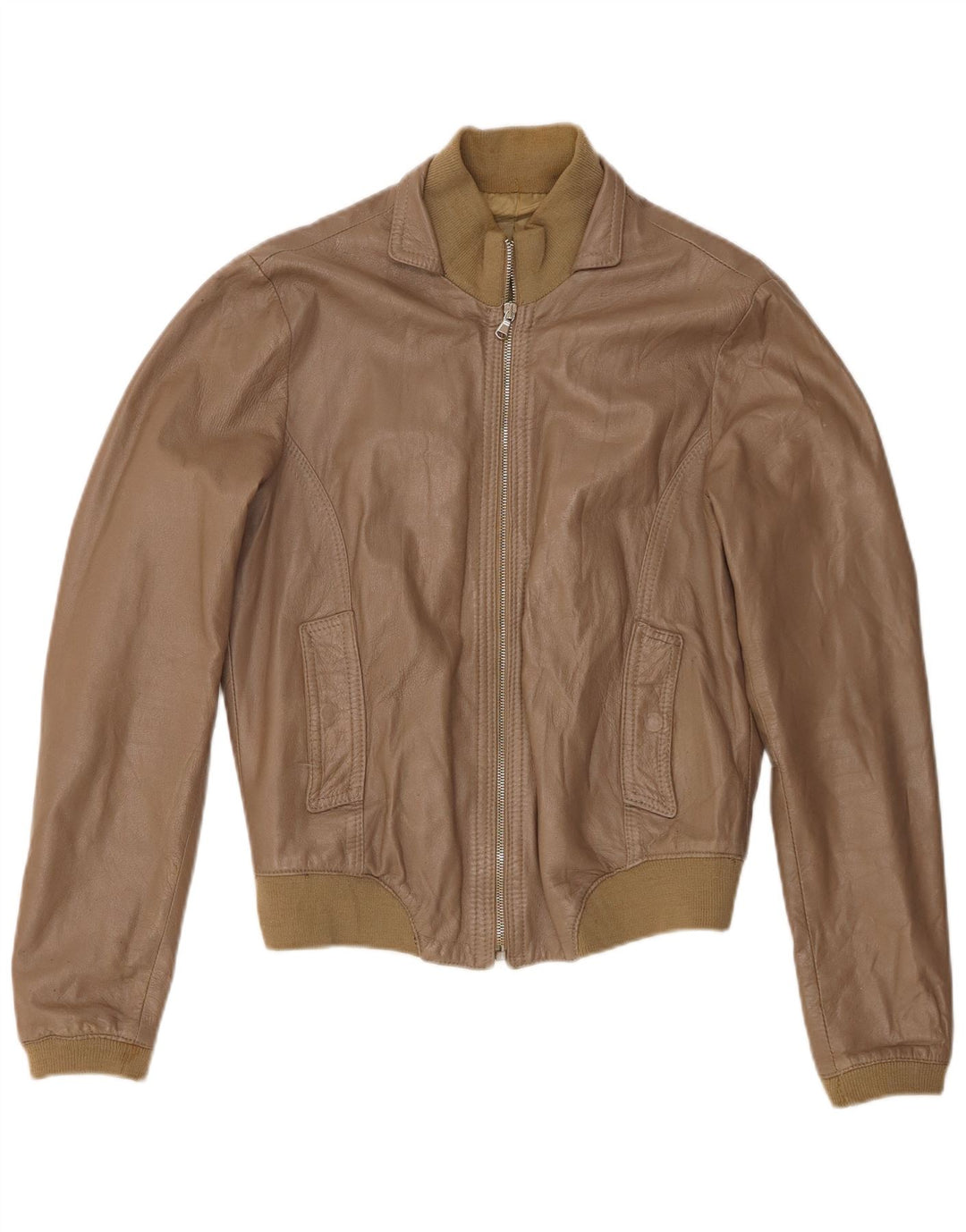 Vintage Γυναικείο Bomber Δερμάτινο Μπουφάν UK 18 XL Χακί Δερμάτινο