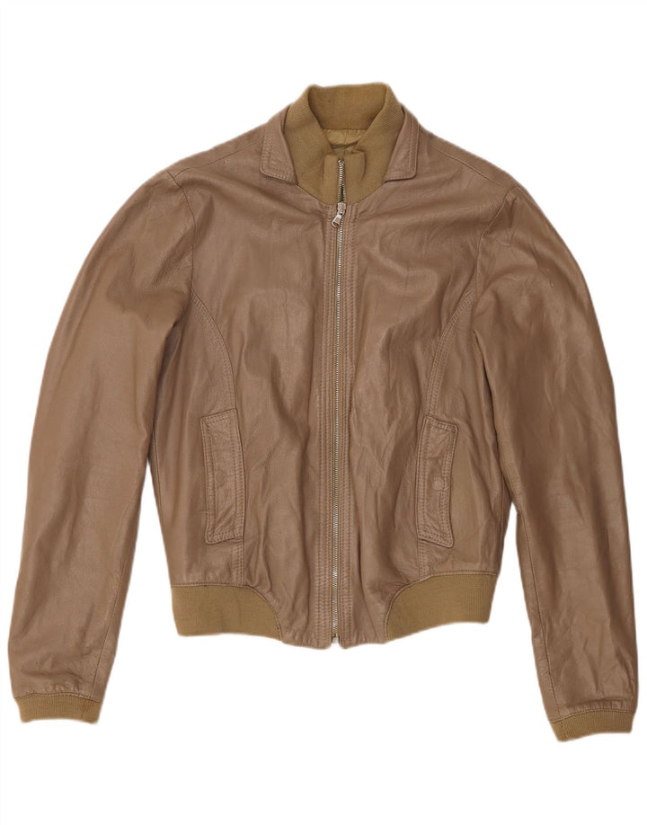 Vintage Γυναικείο Bomber Δερμάτινο Μπουφάν UK 18 XL Χακί Δερμάτινο