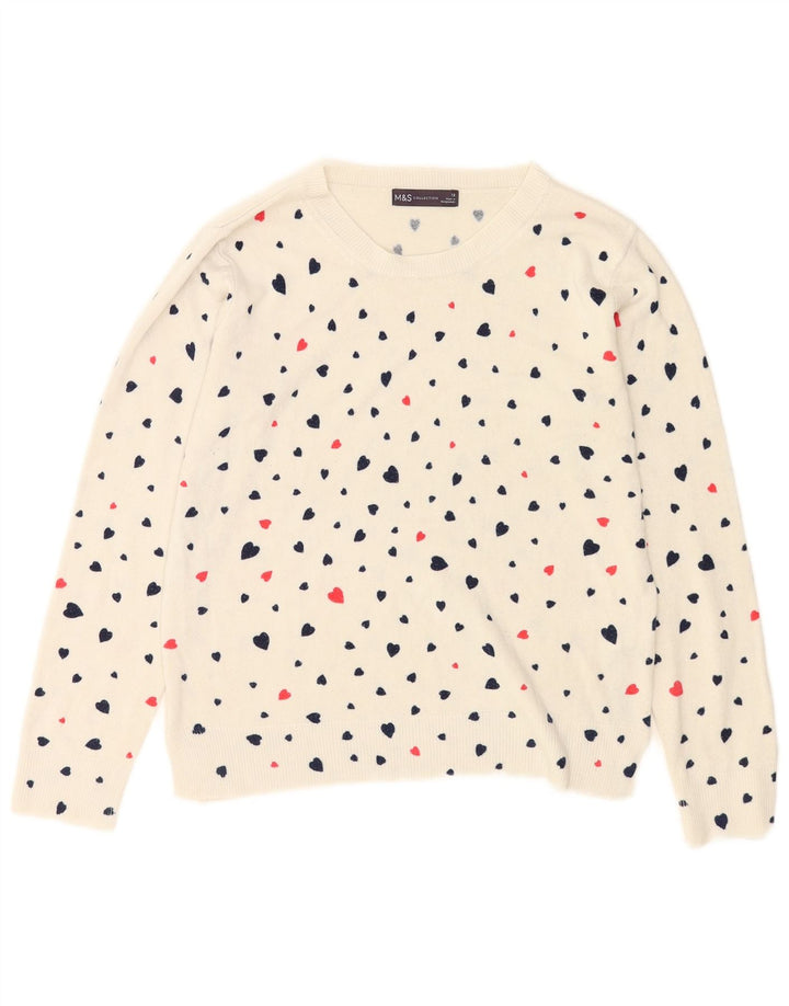 Marks & Spencer Γυναικείο πουλόβερ με λαιμό σκάφος UK 12 Medium White Heart