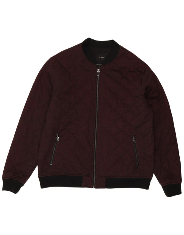 Zara Ανδρικό καπιτονέ Bomber Jacket UK 44 2XL Βουργουνδίας