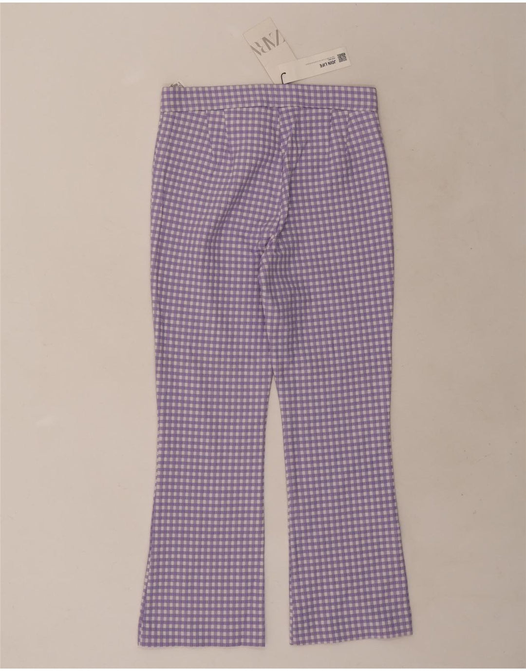 Zara Γυναικείο Bootcut Cropped Παντελόνι Medium W28 L25 Purple Gingham