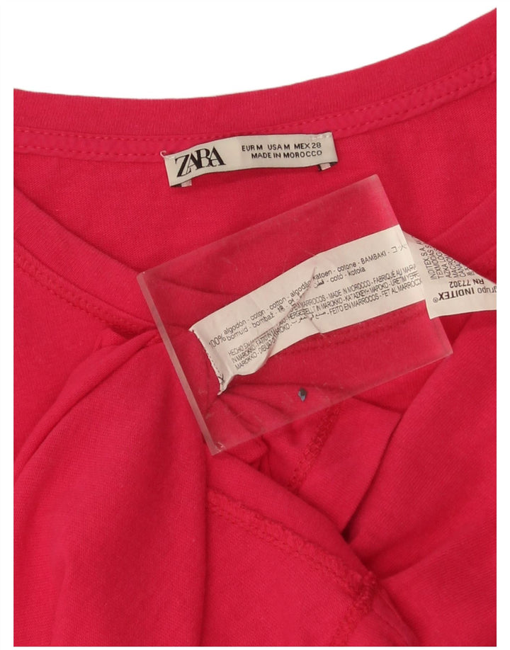 Zara Γυναικείο T-Shirt Top UK 14 Medium Pink Βαμβακερό