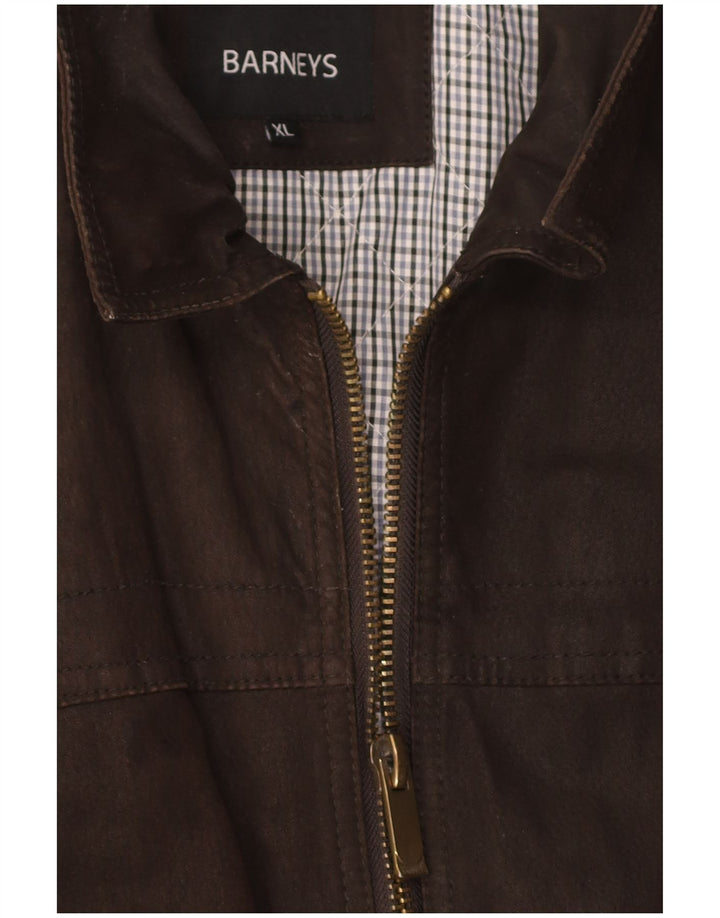 BARNEYS Mens Leather Jacket UK 42 XL Brown