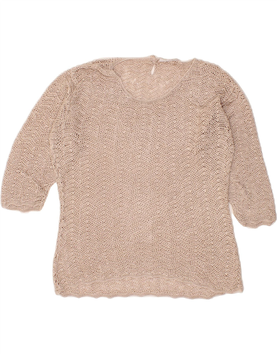 HENNES Womens Knit Top 3/4 Sleeve UK 14 Large Beige Vintage Hennes and Second-Hand Hennes from Messina Hembry 