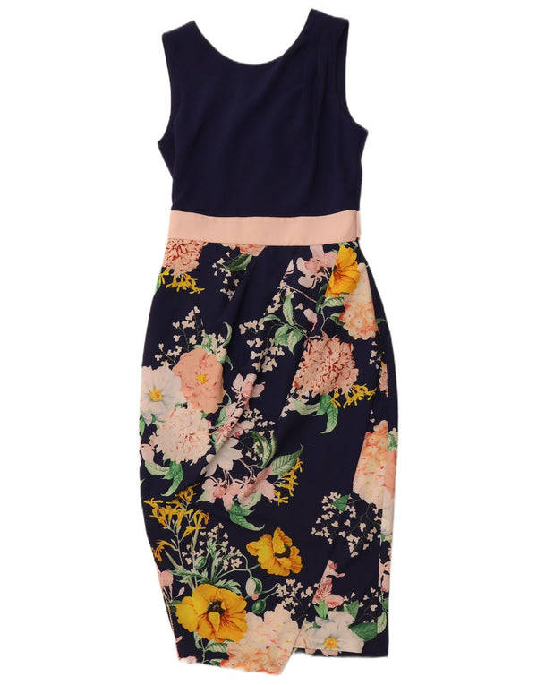 ΝΤΟΥΛΑΠΑ Γυναικείο Αμάνικο Bodycon Φόρεμα UK 8 Small Navy Blue Floral