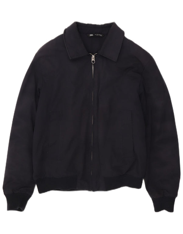 Zara Ανδρικό Bomber Jacket UK 38 Medium Navy Blue Polyester