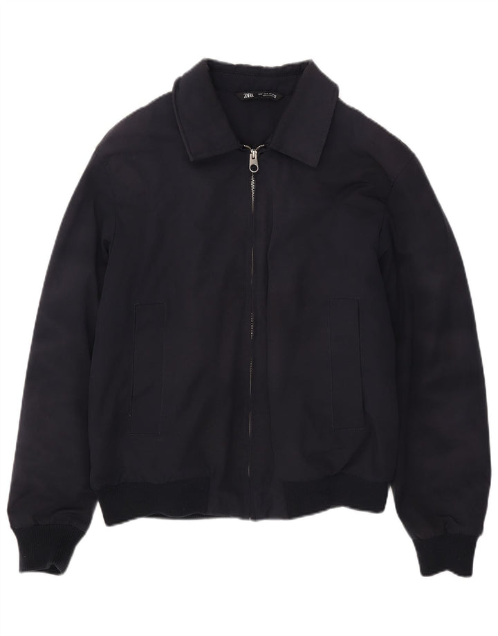 Zara Ανδρικό Bomber Jacket UK 38 Medium Navy Blue Polyester