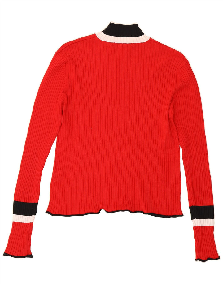 ZARA Womens Turtle Neck Jumper Sweater UK 14 Medium Red Colourblock Vintage Zara and Second-Hand Zara from Messina Hembry 