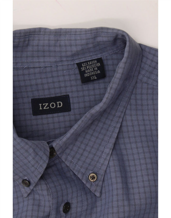 IZOD Mens Short Sleeve Shirt 2XL Navy Blue Check Rayon Vintage Izod and Second-Hand Izod from Messina Hembry 