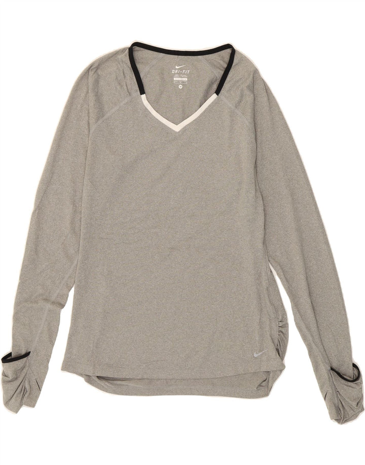NIKE Womens Dri Fit Top Long Sleeve UK 12 Medium Grey Polyester Vintage Nike and Second-Hand Nike from Messina Hembry 