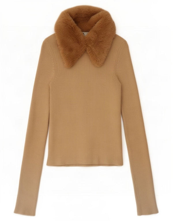Zara γυναικείο μακρυμάνικο μπλουζάκι πόλο UK 8 Small Beige Colourblock
