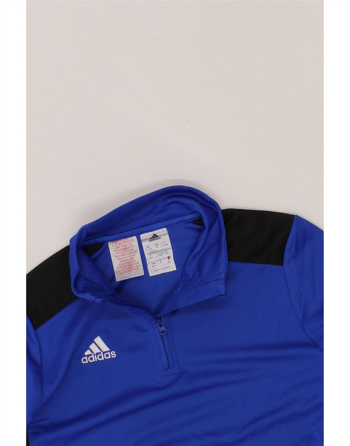 ADIDAS Boys Climalite Pullover Tracksuit Top 11-12 Years Blue Colourblock Vintage Adidas and Second-Hand Adidas from Messina Hembry 