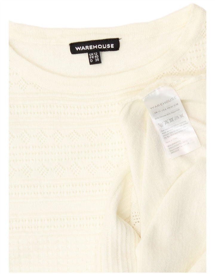 Warehouse Γυναικείο πουλόβερ με λαιμόκοψη UK 12 Medium Off White Viscose