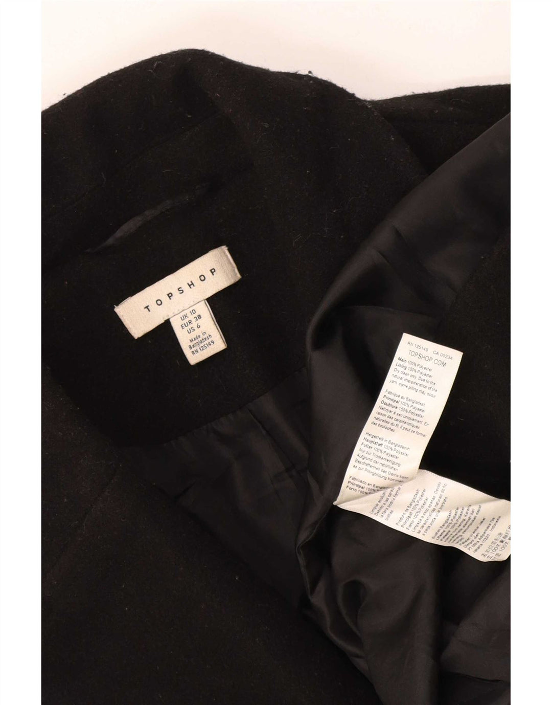 Topshop Γυναικείο παλτό με διπλό στήθος UK 10 Small Black Polyester