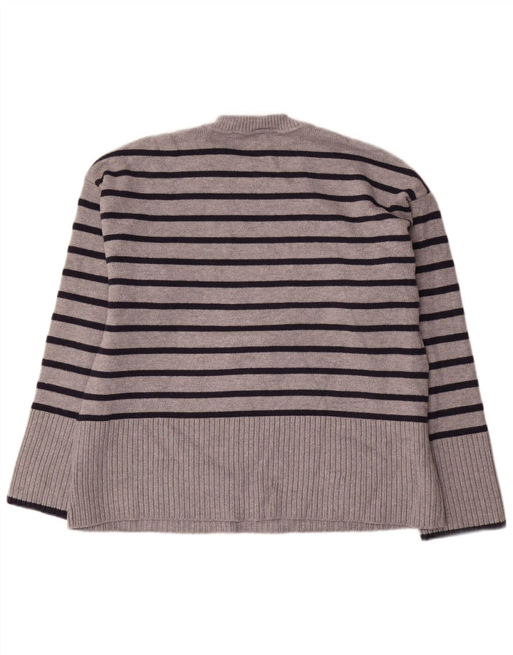 Zara γυναικείο πουλόβερ υπερμεγέθη Crew Neck Jumper UK 10 Small Grey ριγέ