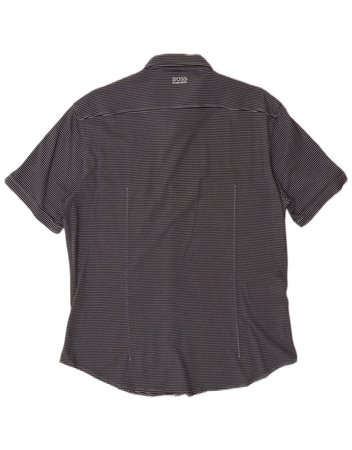 HUGO BOSS Ανδρικό κοντομάνικο πουκάμισο με λεπτή εφαρμογή Μεγάλο μπλε ναυτικό ριγέ