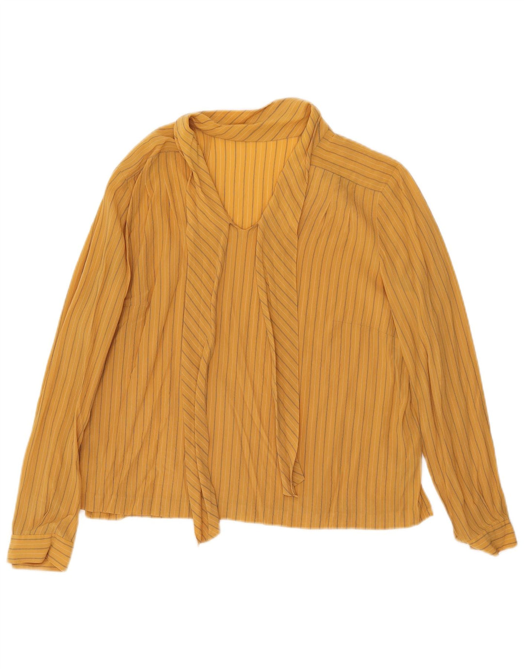 Vintage Γυναικεία See Through Μπλούζα UK 16 Large Yellow ριγέ