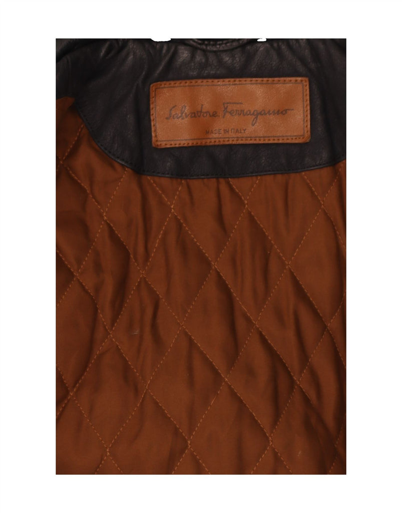 SALVATORE FERRAGAMO Mens Duffle Leather Coat IT 52 XL Black Leather Vintage Salvatore Ferragamo and Second-Hand Salvatore Ferragamo from Messina Hembry 