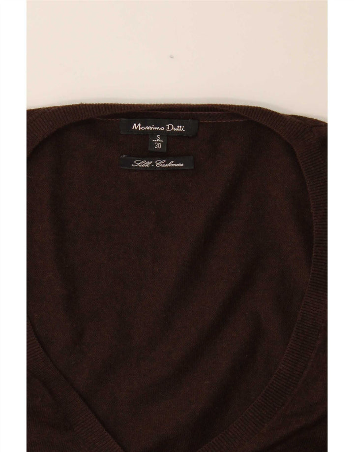 Massimo Dutti Γυναικείο πουλόβερ με λαιμόκοψη με V λαιμόκοψη UK 10 Small Brown Silk