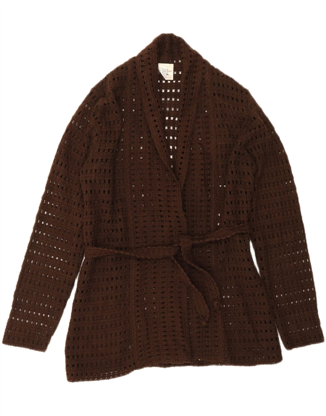 VINTAGE Γυναικείο Πουλόβερ Ζακέτα με κροσέ UK 14 Μεγάλο Καφέ Ακρυλικό