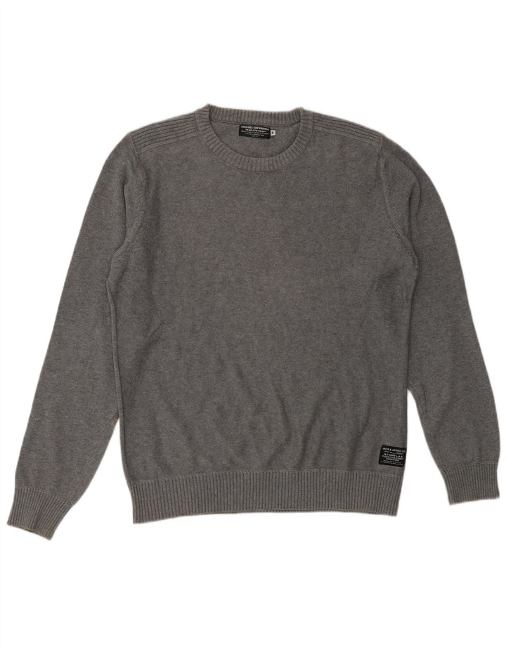 JACK & JONES Ανδρικό πουλόβερ με λαιμόκοψη μεσαίου γκρι βαμβακερό