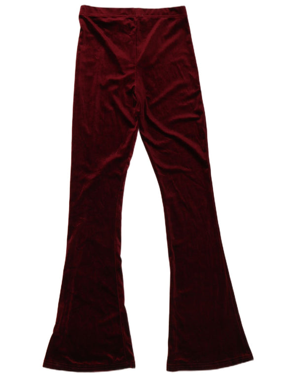 Topshop Γυναικείο Velvet Flare Casual Παντελόνι UK 8 Small W27 L33 Burgundy