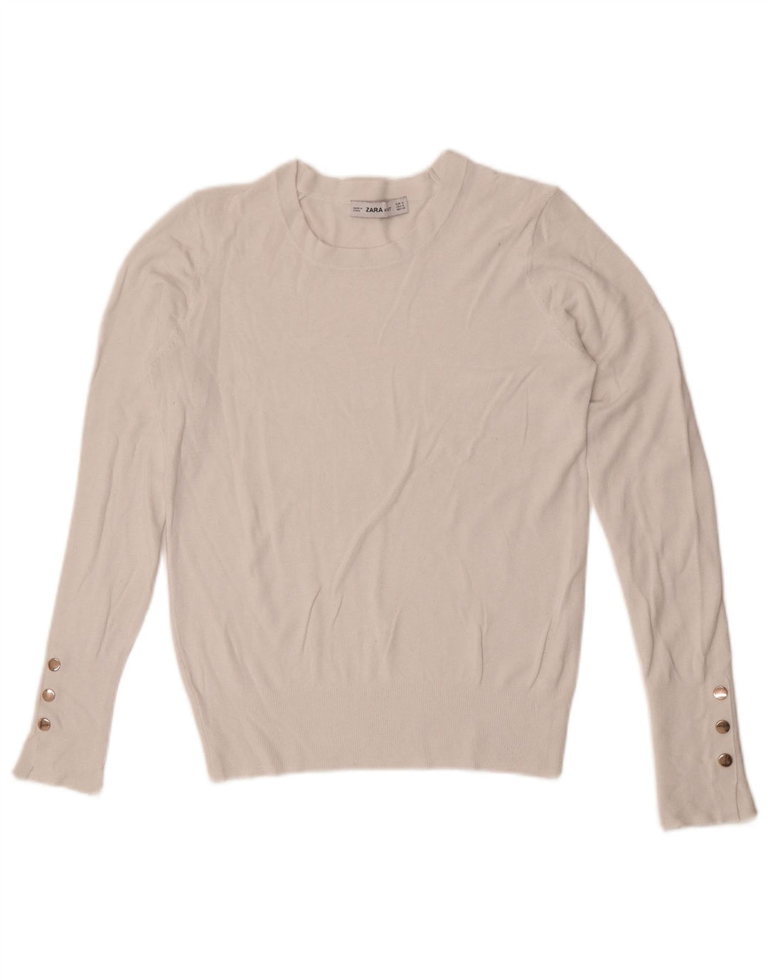 Zara Γυναικείο πουλόβερ με λαιμόκοψη UK 12 Medium White