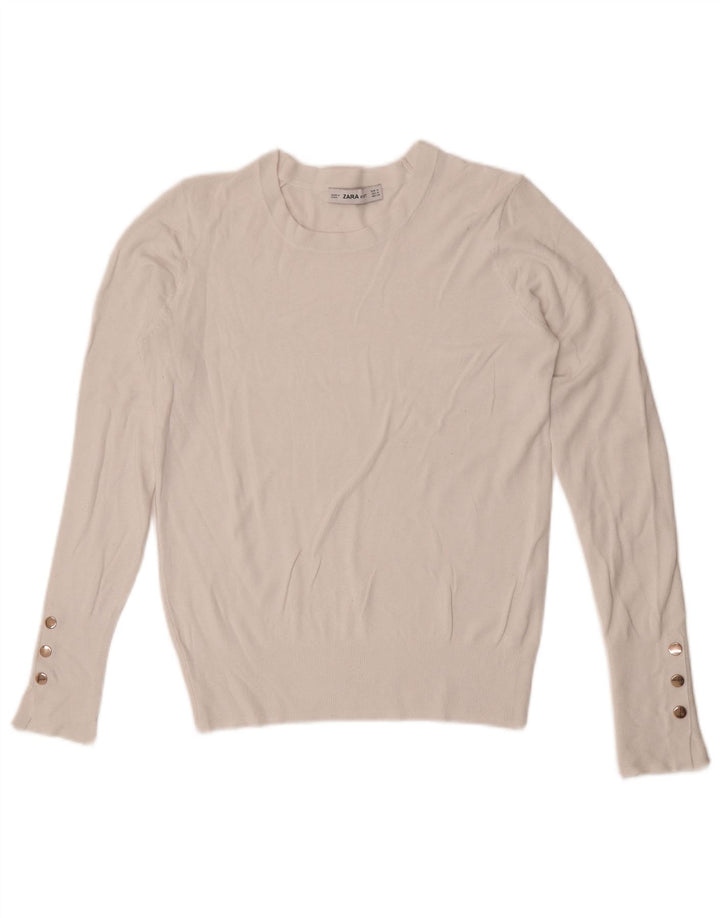 Zara Γυναικείο πουλόβερ με λαιμόκοψη UK 12 Medium White