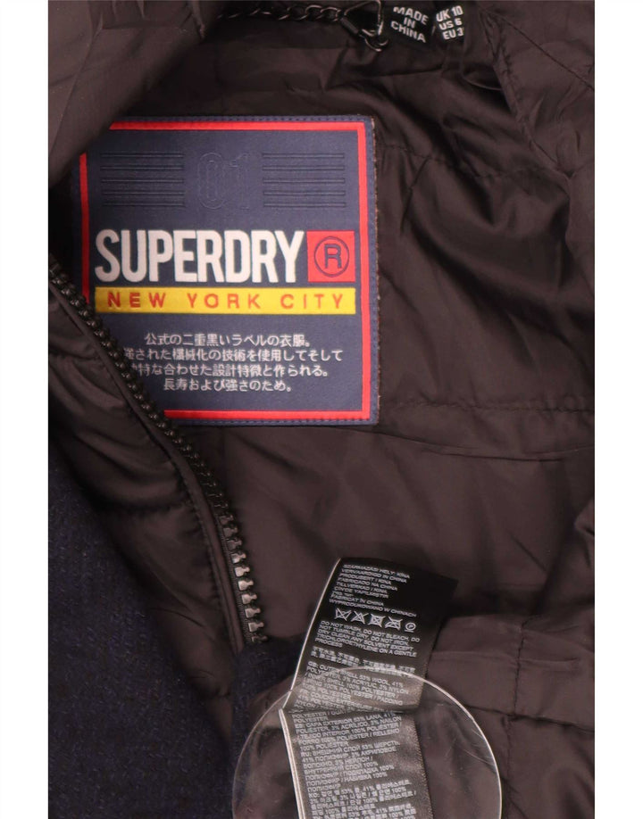 Superdry Γυναικείο παλτό με κουκούλα UK 10 Small Navy Blue Wool