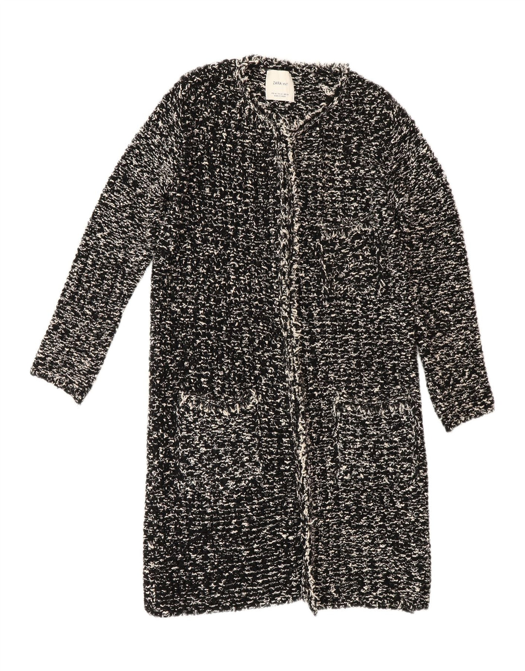 Zara Γυναικεία Ζακέτα Longline UK 14 Medium Black Flecked