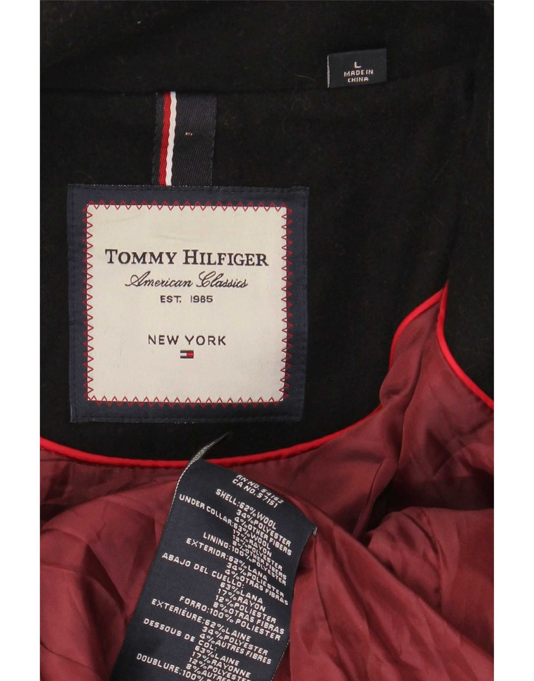 Tommy Hilfiger Γυναικείο παλτό μπιζελιού UK 16 μεγάλο μαύρο μαλλί