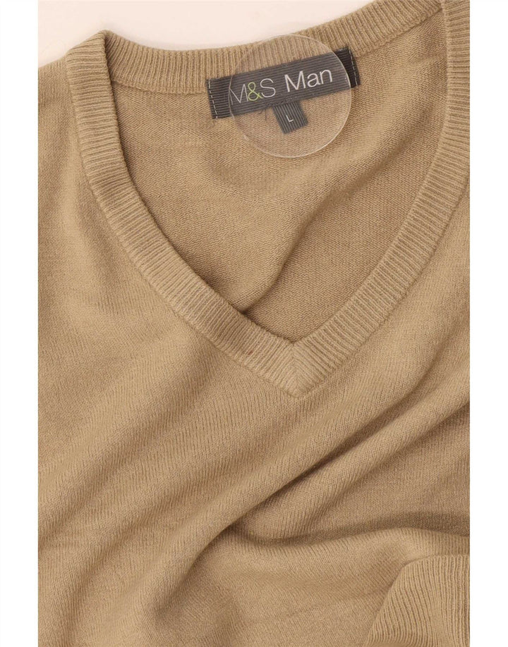 Marks & Spencer Ανδρικό πουλόβερ με λαιμόκοψη με λαιμόκοψη μεγάλο μπεζ