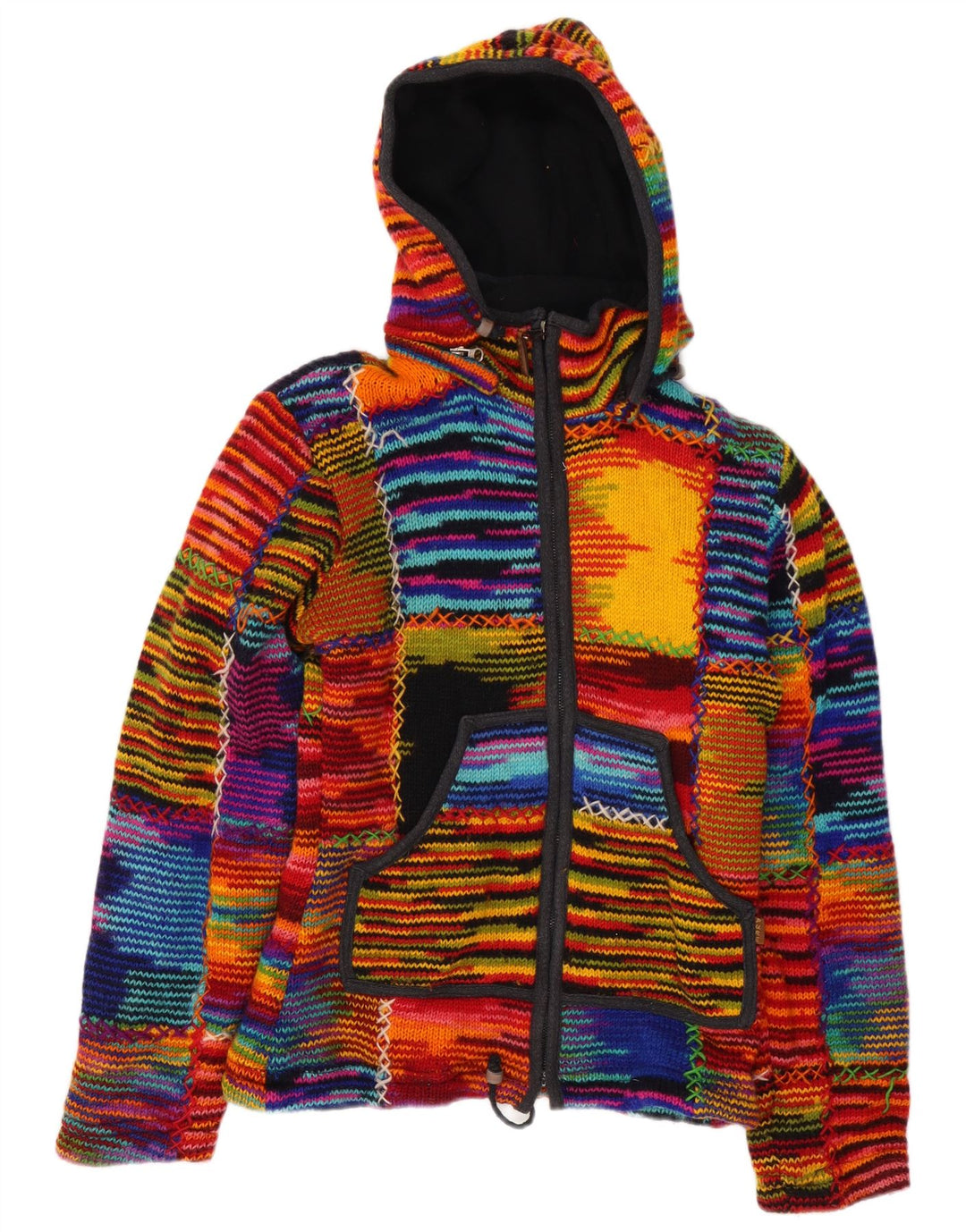 Γυναικείο Ζακέτα με κουκούλα VINTAGE UK 12 μεσαία πολύχρωμα ριγέ