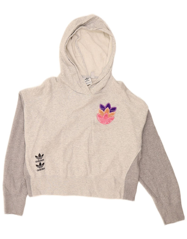 Γυναικεία Adidas Oversized Crop Hoodie Jumper UK 10 Small Grey Colourblock