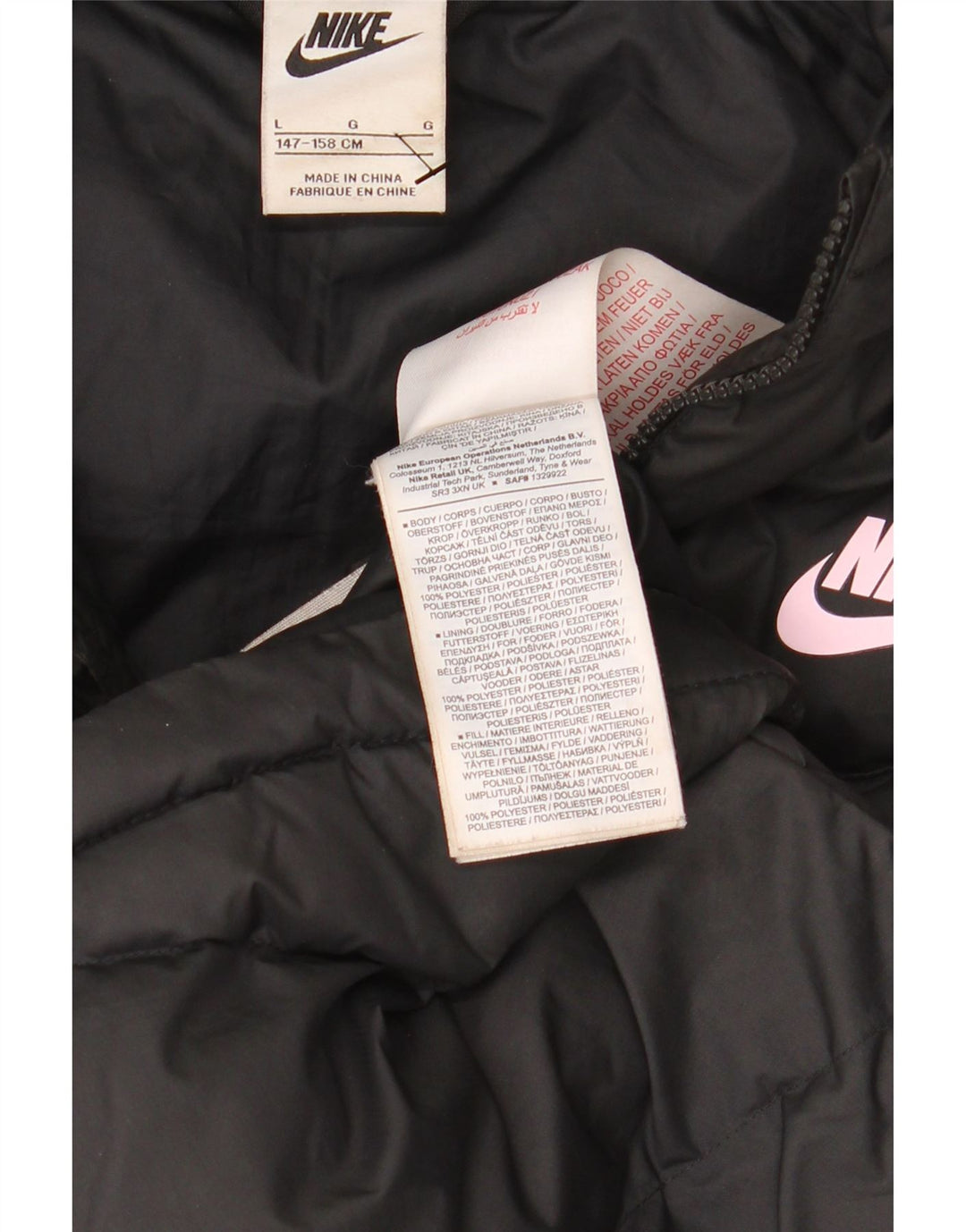 Μπουφάν NIKE για αγόρια με κουκούλα με επένδυση 12-13 ετών, μεγάλο μαύρο πολυεστέρα