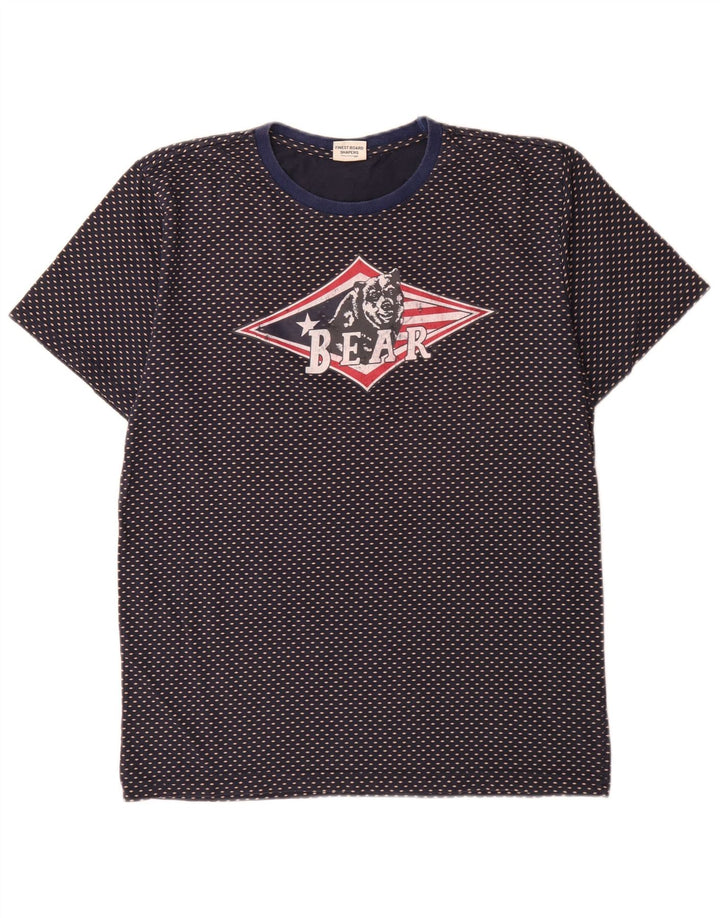 Ανδρικό Bear Graphic T-Shirt Top μεγάλο μπλε ναυτικό βαμβακερό με στίγματα