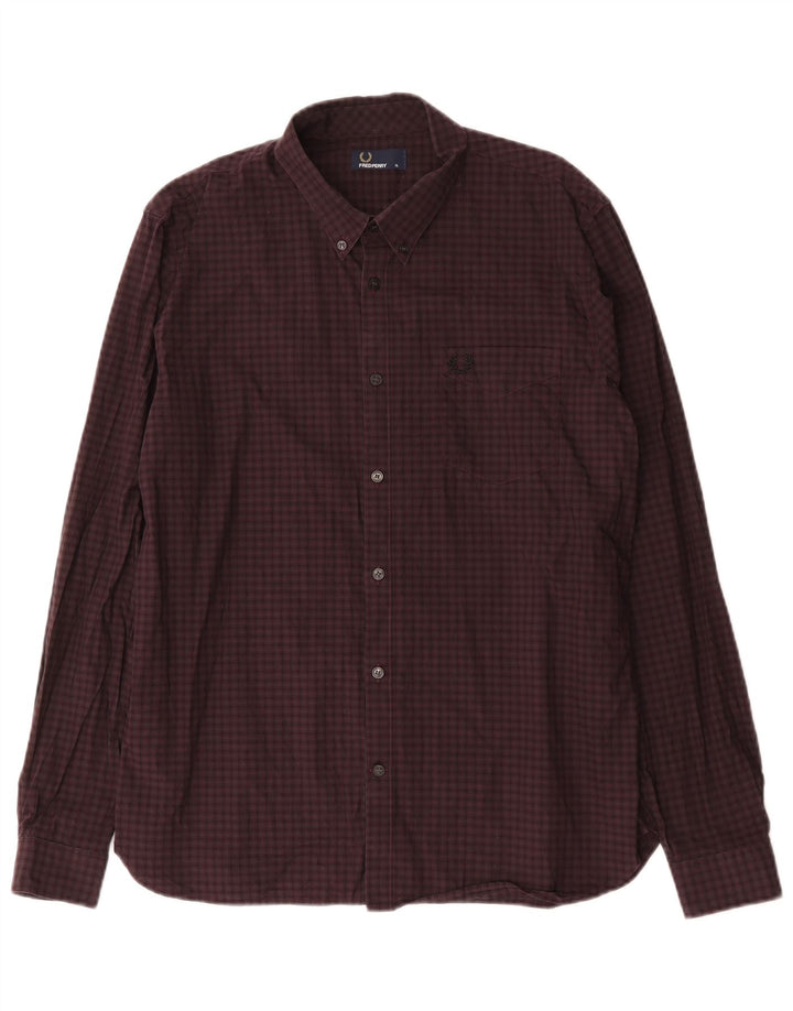 Fred Perry Ανδρικό πουκάμισο XL Μπορντό βαμβακερό