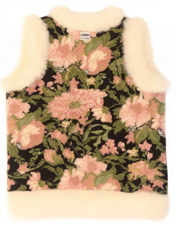 Vintage Womens Open Sherpa Fleece Gilet IT 46 Large Multicoloured Floral