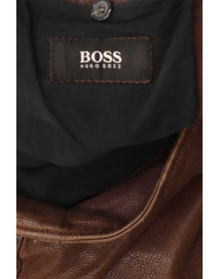 Ανδρικό δερμάτινο μπουφάν Hugo Boss UK 40 Large Brown