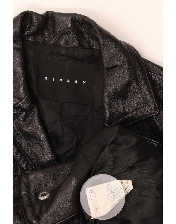 Sisley Γυναικείο Crop 2 Button Leather Blazer Jacket IT 40 Small Black