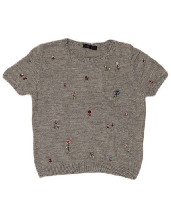 MARKS & SPENCER Γυναικείο πουλόβερ Crop Crew Neck Jumper UK 12 Medium Grey