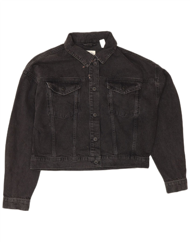 JACK WILLS Γυναικείο Crop Τζιν Μπουφάν UK 10 Μικρό Γκρι βαμβακερό
